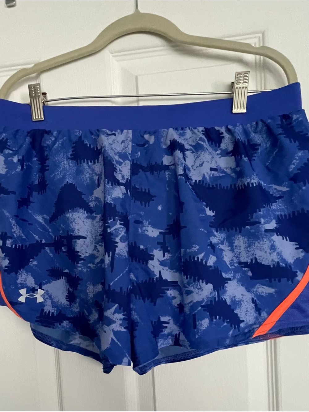 Under Armour Blue Camo Athletic Shorts with Orange Trim